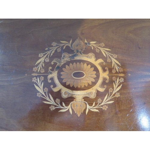 105 - An Edwardian mahogany occasional table with gallery and inlaid top, 66cm tall x 54cm x 45cm, some re... 