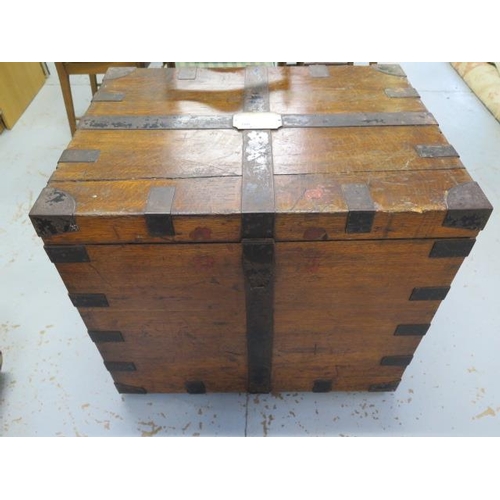 100 - A 19th century silver chest with key and metal banding and fitted interior, missing its top tray, 74... 