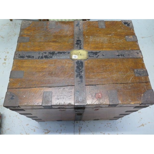 100 - A 19th century silver chest with key and metal banding and fitted interior, missing its top tray, 74... 