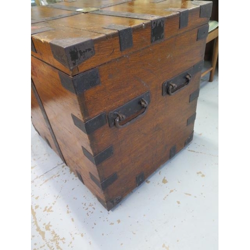 100 - A 19th century silver chest with key and metal banding and fitted interior, missing its top tray, 74... 