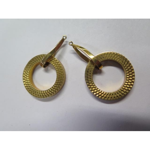 617 - A pair of yellow gold earrings, missing hoops, testing to approx 14ct, 2.6cm diameter, approx 8.9 gr... 