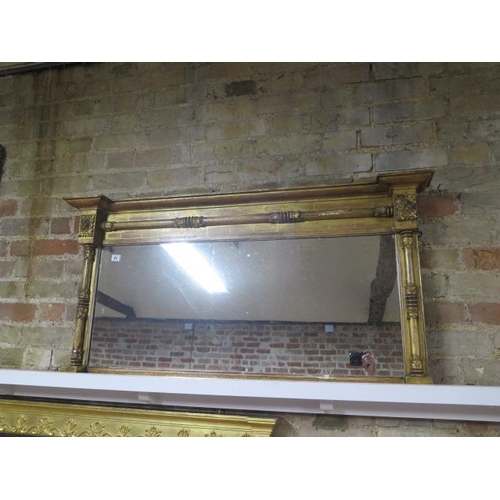 81 - A 19th century over mantle mirror, 61cm tall x 124cm wide, with some losses and retouching to gilt