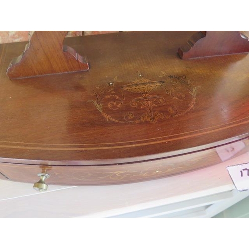 86 - An Edwardian inlaid mahogany shield shaped dressing mirror with a drawer, 60cm tall x 51cm x 28cm