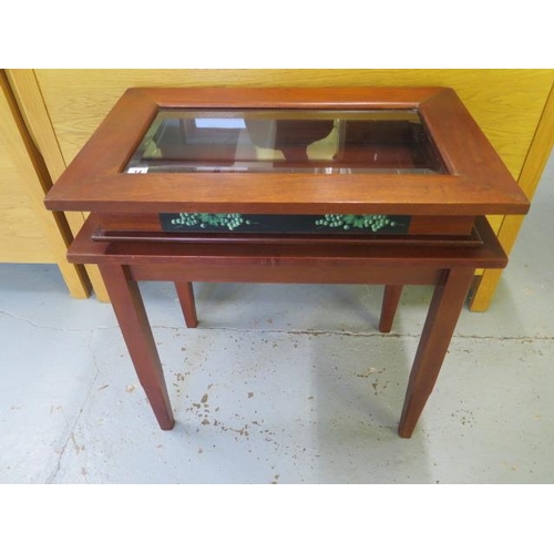 29 - A modern mahogany bijouterie display table 70cm tall x 70cm x 46cm, in good condition