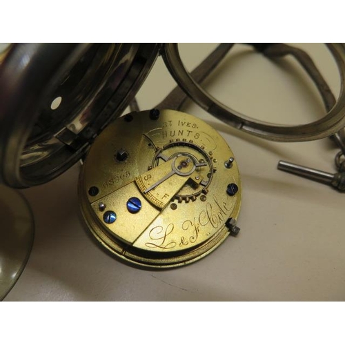 964 - A silver pocket watch by Cole of St Ives Huntingdonshire, 5cm wide, running, and a gold plated Walth... 