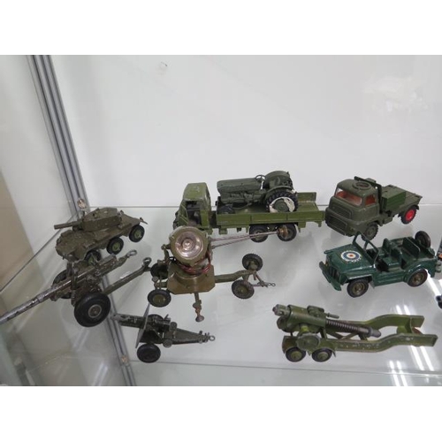 1058 - A collection of diecast and others military vehicles, all play worn and some repairs