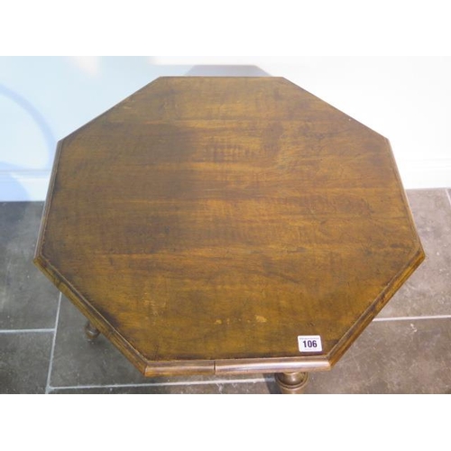 106 - A 19th century walnut octagonal top cricket table on turned legs, 62cm tall x 61 cm