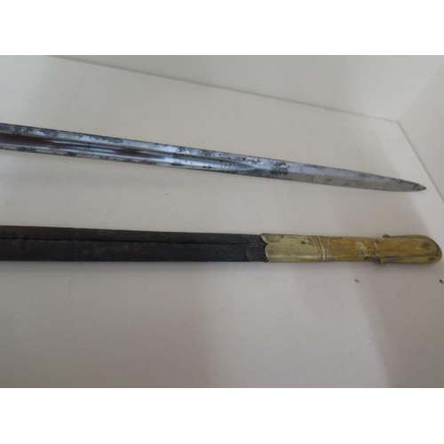 1074 - A Victorian naval sword and scabbard, sword length 89cm, some pitting and wear consistent with age