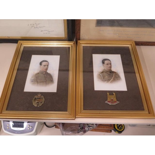 1084 - A pair of framed photos of a soldier 1915 Royal Suffolk Hussars with badge and the same soldier 1919... 