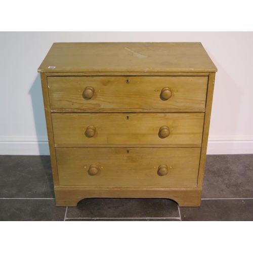 109 - A Victorian pine three drawer chest, 78cm tall x 80cm x 42cm