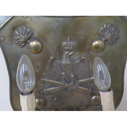 1097 - An Italian artillary shield and sword wall lamp, 54cm x 62cm