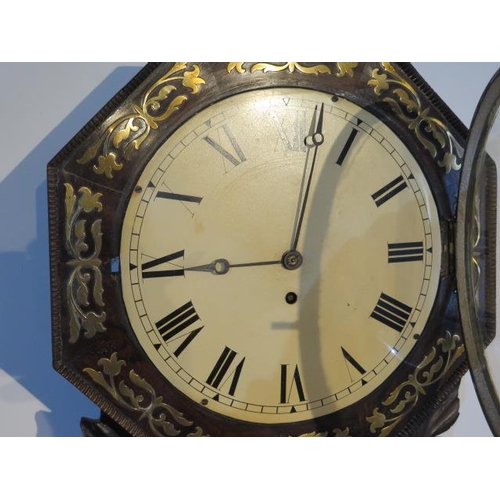 209 - A 19th century 8 day rosewood brass inlaid drop dial wall clock with fusee movement, 10