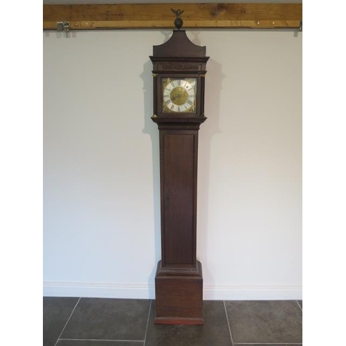 217 - An oak carved 30 hour single hand longcase clock, the dial signed Wm Russell Wootton, with a 8