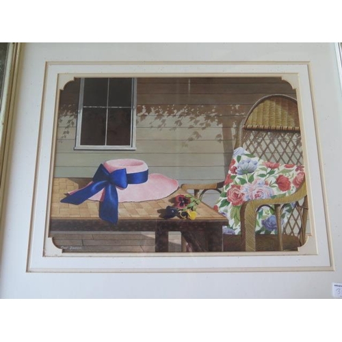 310 - Paul Dawson watercolour, Summer bonnet, in a distressed silver frame, good but fly under glass and 2... 