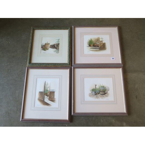 316 - Paul Dawson, four framed watercolours, three in matching frames, 43cm x 47cm, all good condition