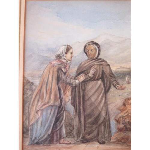 318 - A 19th century style oil on board in a gilt frame, 60cm x 50cm and a watercolour of a religious them... 