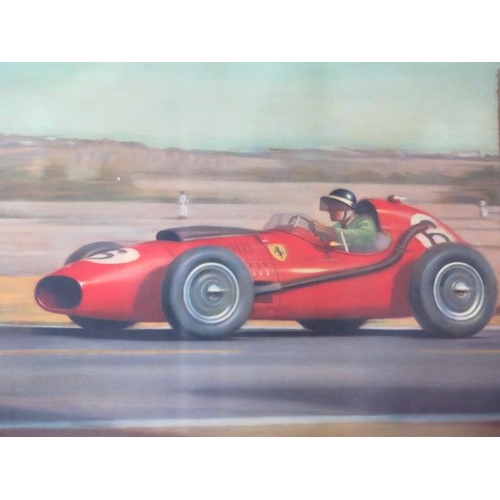 321 - A print from a Roy Hockolds painting of Mike Hawthorn driving a Ferrari during the Moroccan Grand Pr... 