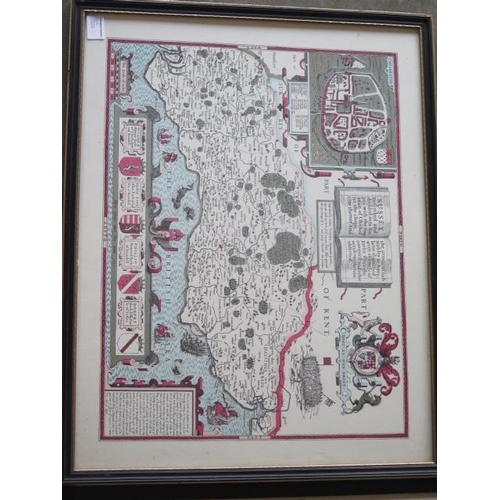 322 - An engraved coloured map of London after John Baptista Homann 18th century in an ebonised frame, 56c... 