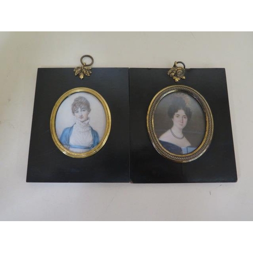 328 - Two hand painted miniatures, one entitled verso Mrs North Leicester, frame sizes 12cm x 10cm, both i... 