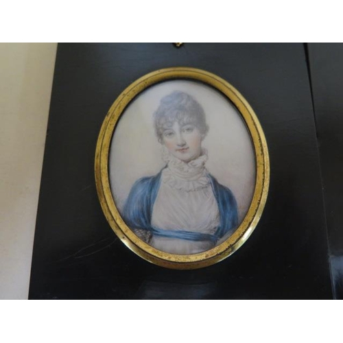 328 - Two hand painted miniatures, one entitled verso Mrs North Leicester, frame sizes 12cm x 10cm, both i... 