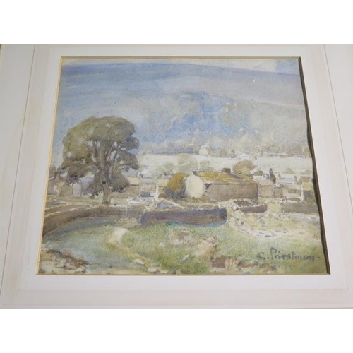 331 - Gertrude Priestman watercolour, A Yorkshire Dales village, signed, in a gilt frame 43cm x 45cm