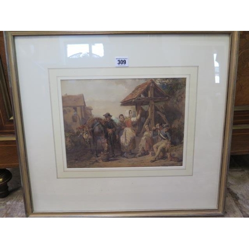 338 - Walter Goodall RWS (1830-1889), a watercolour entitled 'A halt at a Brittany well, a copy of his bro... 