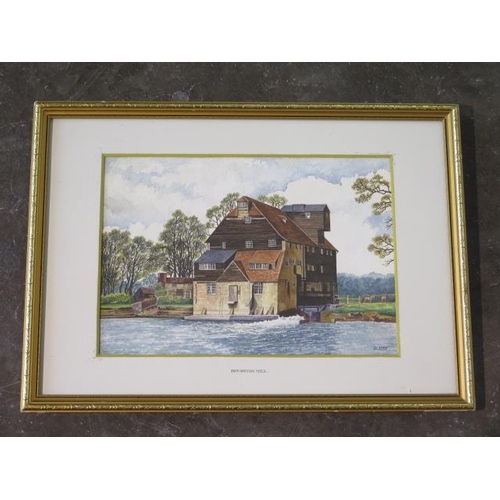 341 - A watercolour painting of Houghton Mill, signed by D.Allen, local artist, frame size 54cm x 39cm