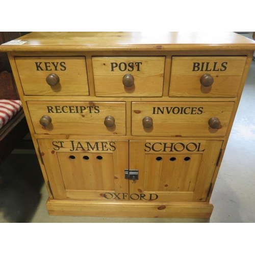 35 - A good quality pine chest with five drawers over two cupboard doors, 78cm wide x 80cm high.