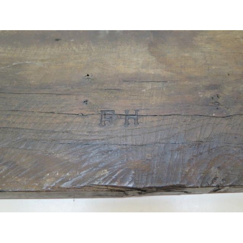 407 - An 18th century carved Gothic oak panel, initialled FH to the back, 73cm x 21cm x 2.5cm PLEASE NOTE ... 