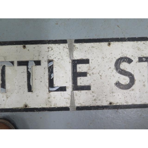 418 - A metal street sign 'LITTLE STREET', 115cm x 23cm, crease cross 'Little' and some paint flaking, oth... 