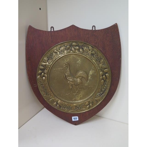 423 - A heart shaped shield with brass disc for 'Courage Beers', 51cm x 46cm, no obvious damage