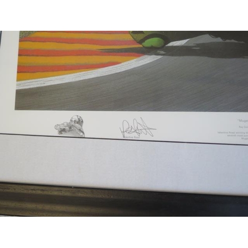 434 - A limited edition motorcycling print Mugello Maestro, 128 of 500, signed by Valentino Rossi and Roy ... 