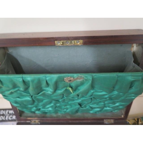 436 - A rosewood sewing box and contents, 12cm tall x 29cm x 23cm, generally good condition, no key