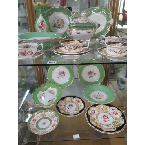 455 - A collection of 19th century ceramic tableware, all hand decorated, 16 pieces with a spare saucer, v... 