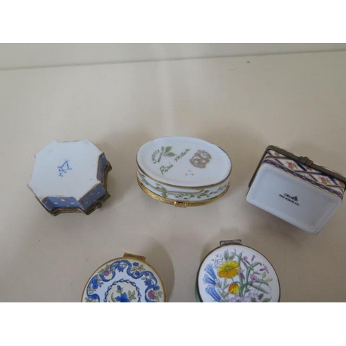 456 - Five Crummles and Co enamel patch pots and three porcelain pots, all good apart from a chip to one e... 