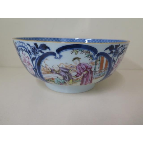 461 - A 19th century famille rose bowl, 11cm tall 26cm diameter, cracks to body but colours good