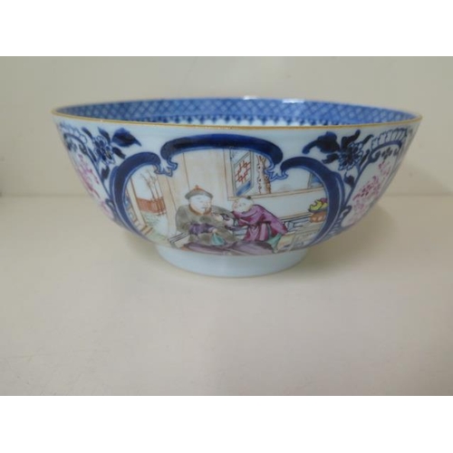 461 - A 19th century famille rose bowl, 11cm tall 26cm diameter, cracks to body but colours good