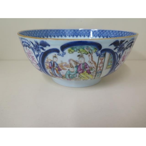 461 - A 19th century famille rose bowl, 11cm tall 26cm diameter, cracks to body but colours good