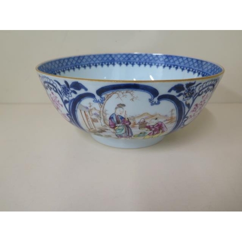 461 - A 19th century famille rose bowl, 11cm tall 26cm diameter, cracks to body but colours good