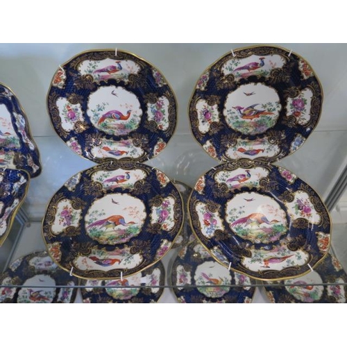 464 - A Booths and Co silicon china exotic bird dinner service retailed by T Goode, 16 pieces, all crazed ... 