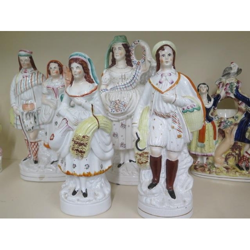 466 - A collection of eight Staffordshire figures, tallest 41cm high, all have crazing with some small col... 