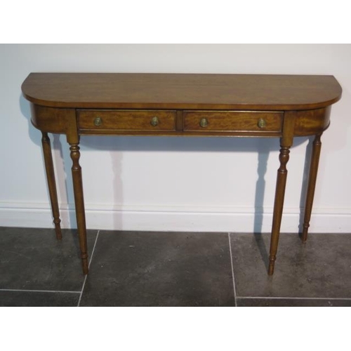 47 - A satin wood D end two drawer side / hall table on turned legs, made by a local craftsman to a high ... 