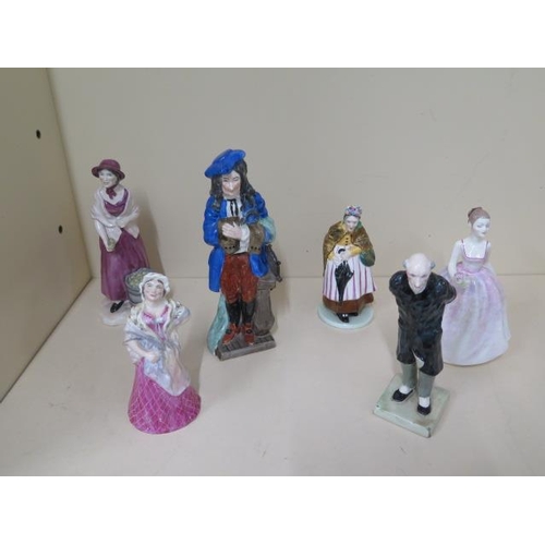 517 - Four Crown Staffordshire figures and 2 others, all good apart from Captain Hook, cracks to base