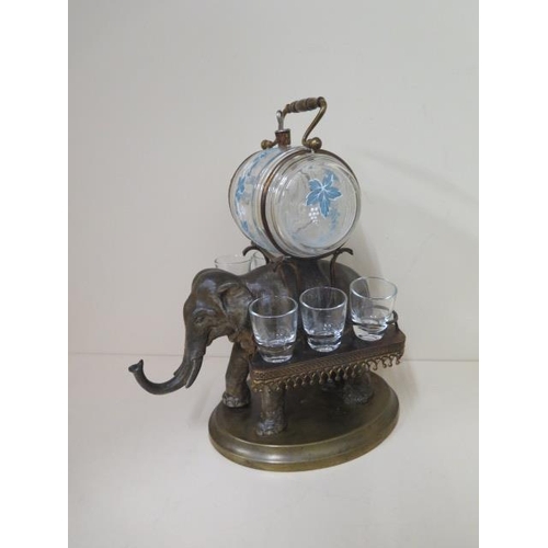 521 - A rare 19th century French patinated and ormolu Elephant liqueur set, height to handle 36cm x 33cm l... 