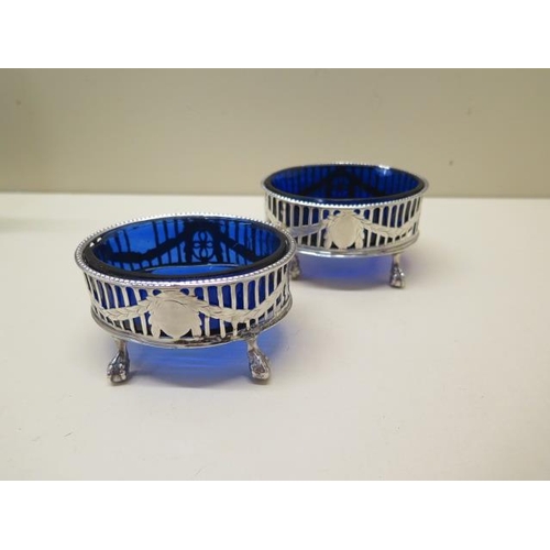 615 - Pair of very early Sheffield silver salt cellars, 1776, Richard Morton and Company with old blue lin... 