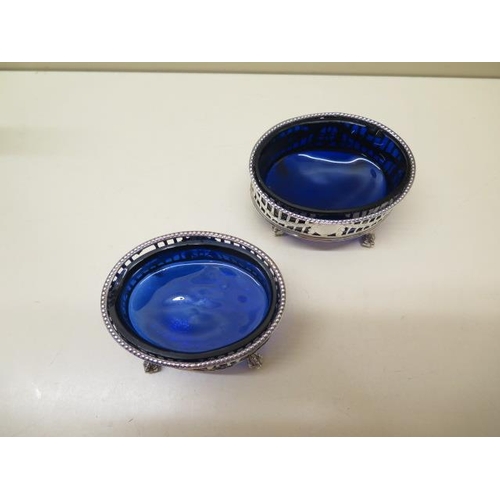 615 - Pair of very early Sheffield silver salt cellars, 1776, Richard Morton and Company with old blue lin... 