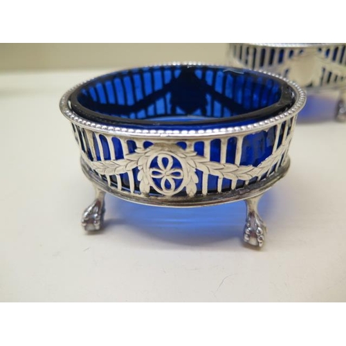 615 - Pair of very early Sheffield silver salt cellars, 1776, Richard Morton and Company with old blue lin... 