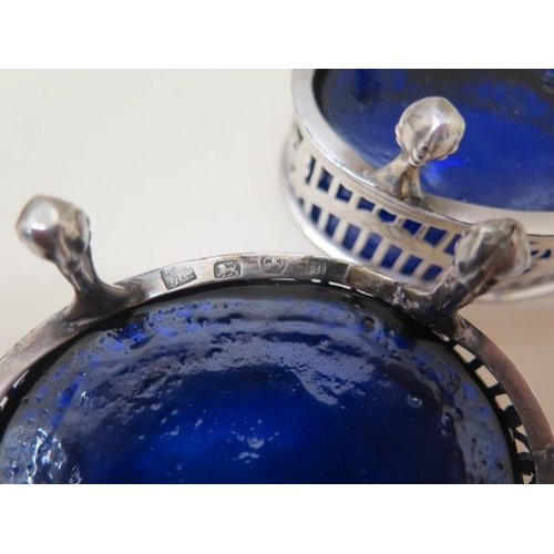 615 - Pair of very early Sheffield silver salt cellars, 1776, Richard Morton and Company with old blue lin... 