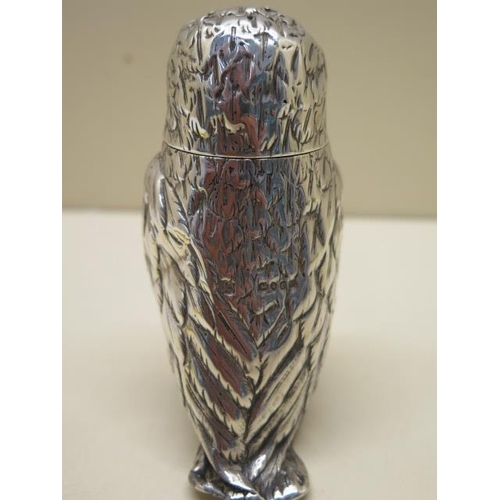 618 - A Victorian novelty silver owl pepper by George Richard and Edward Brown London 1862/3, 10cm tall, a... 