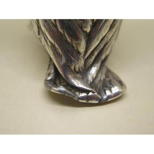 618 - A Victorian novelty silver owl pepper by George Richard and Edward Brown London 1862/3, 10cm tall, a... 